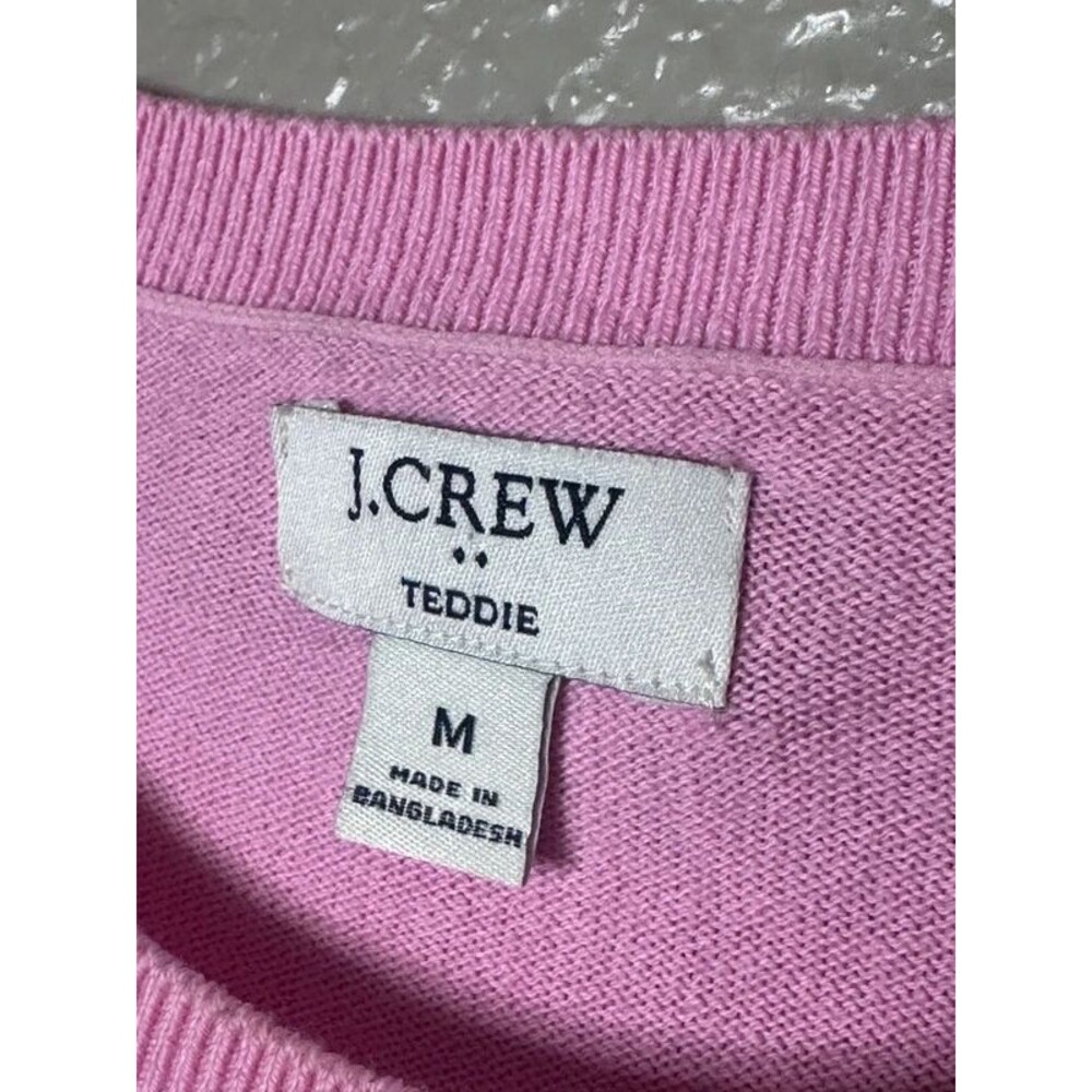 J. Crew Teddie Sweater pink red hearts medium - Picture 2 of 4